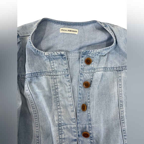 Ulla Johnson Light Wash Denim Cotton Jacket Collarless Puff Sleeve Boho Eclectic - Picture 8 of 9
